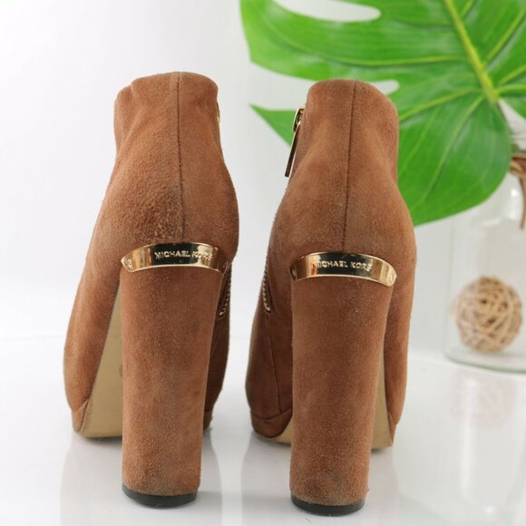 Michael Kors Womens Haven Boot Size 8 Camel Tan Suede Block Heel Platform Bootie - Picture 6 of 12